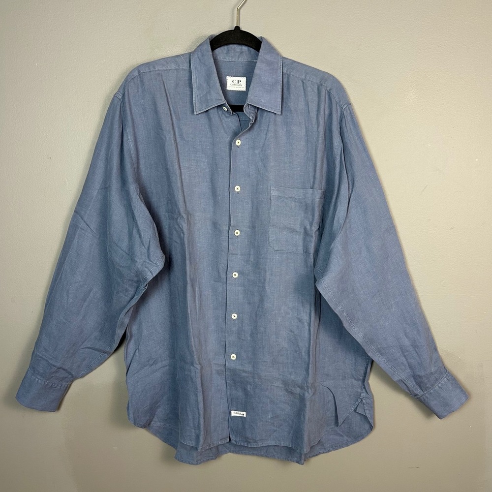 CP Company Massimo Osti Linen Shirt Mens Large 2 Grey Button Down Workwear Italy